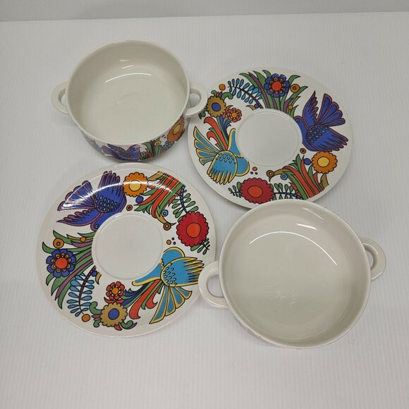 2 Villeroy & Boch Acapulco Flat Cream Soup & Saucer Set Wide Border Milano Shape - Picture 3 of 7